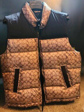 Coach Men's Size XL Khaki Tan Signature Monogram Puffer Vest